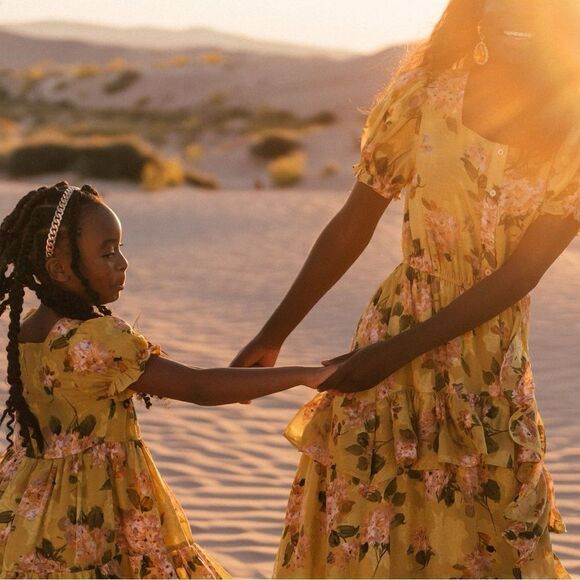 NWT Jessakae Sarahan Dream Dress Yellow floral ruffle maxi Sz L - Picture 3 of 9